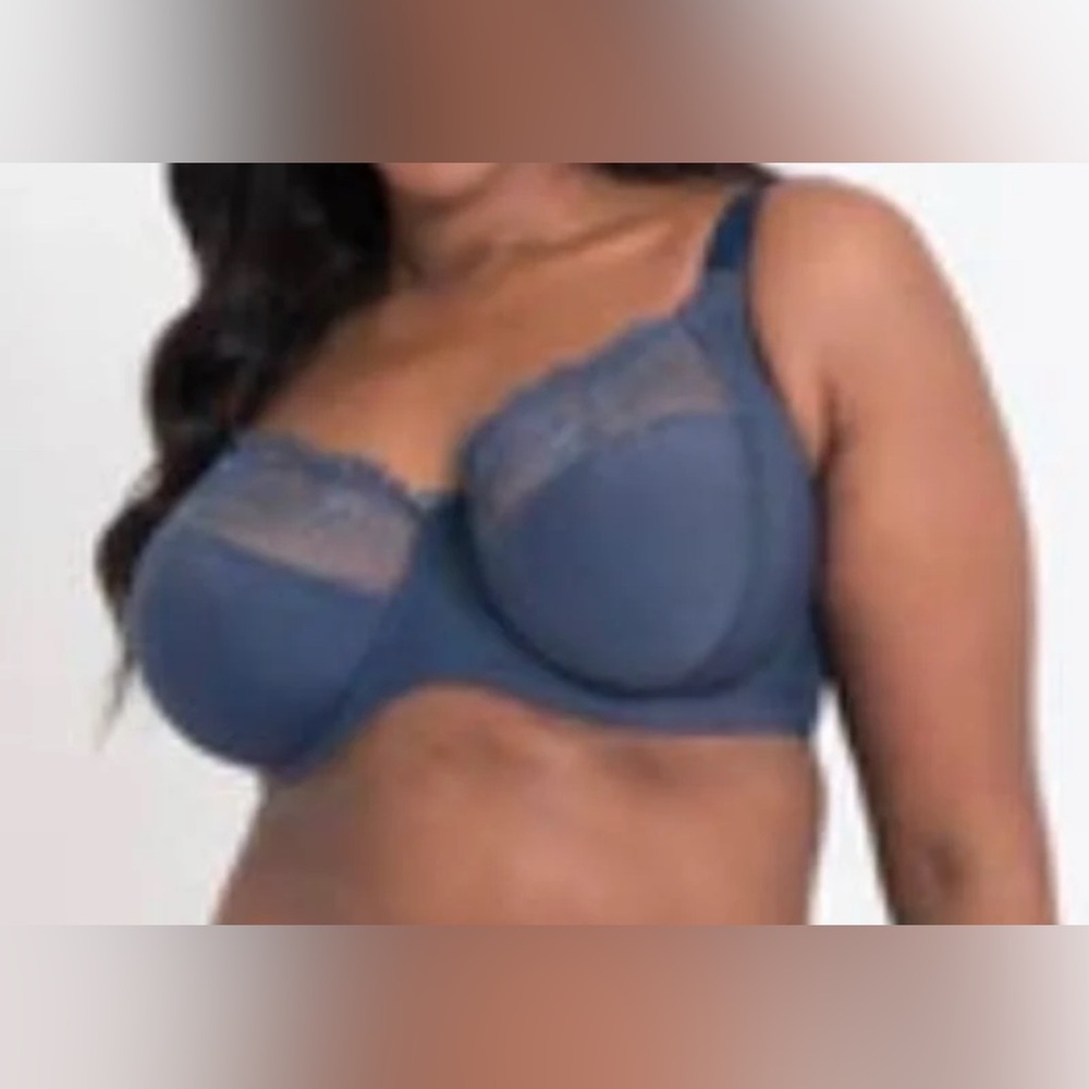 Flirtelle Emilie Size 34J Full Cup Underwire Bra Denim Blue Lace Accents